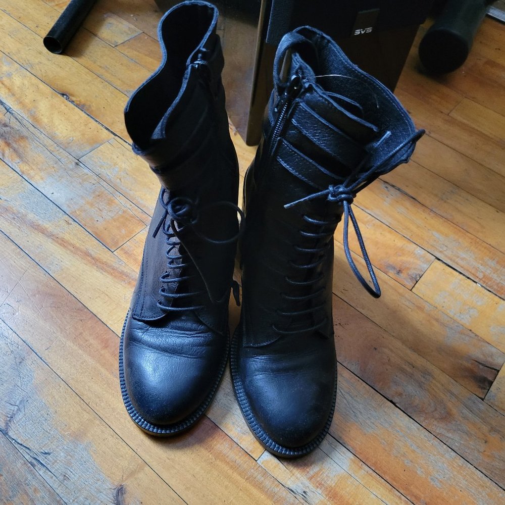 L'Intervalle Black Leather Lace-Up Boots